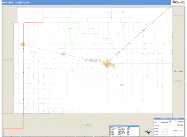 Phillips County, Colorado Zip Code Wall Map Market Maps (IDI)