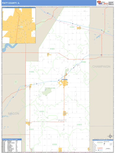 Piatt County, Illinois Zip Code Wall Map Market Maps (IDI)