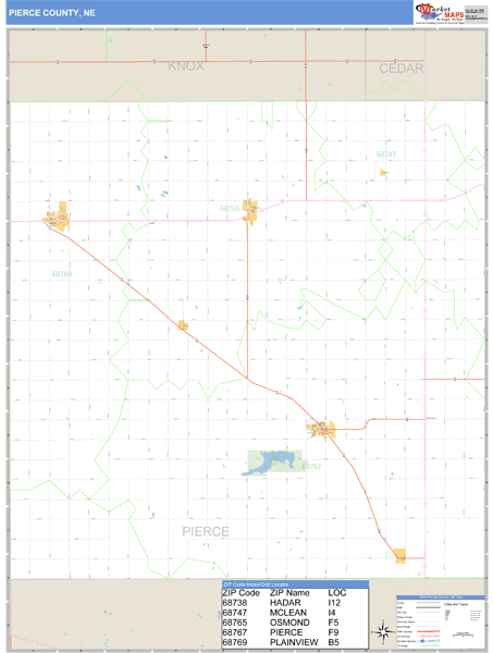 Pierce County, Nebraska Zip Code Wall Map Market Maps (IDI)