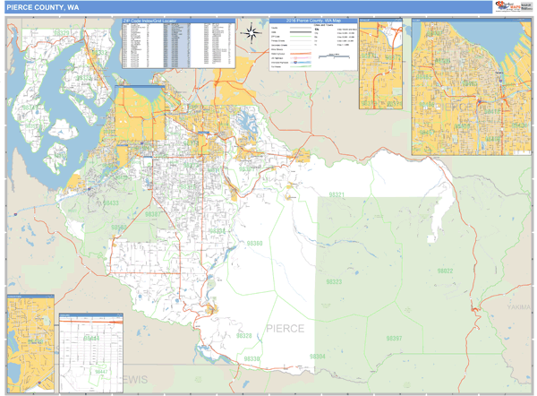 Pierce County, Washington Zip Code Wall Map Market Maps (IDI)