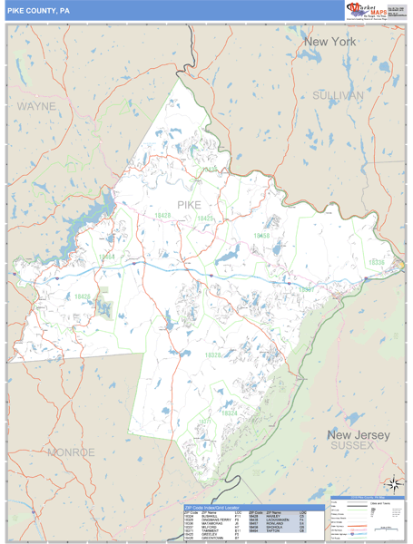 Pike County, Pennsylvania Zip Code Wall Map Market Maps (IDI)