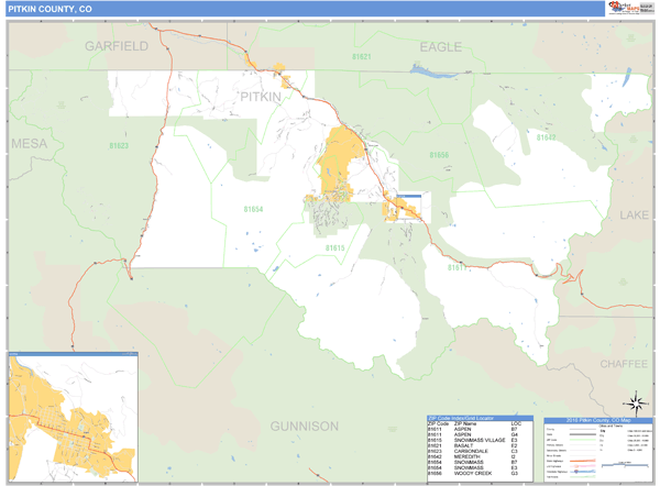 Pitkin County, Colorado Zip Code Wall Map Market Maps (IDI)