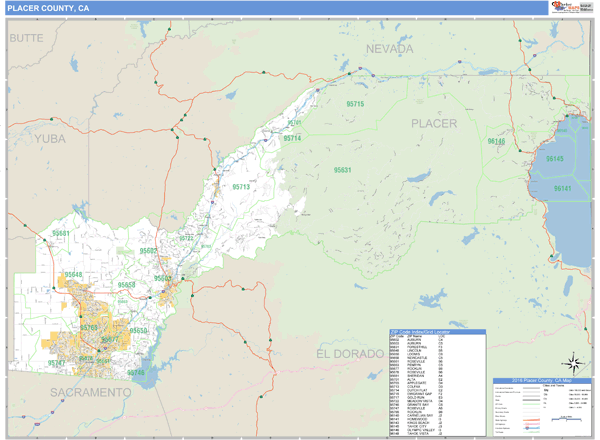 Placer County, California Zip Code Wall Map Market Maps (IDI)
