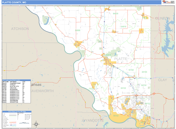 Platte County, Missouri Zip Code Wall Map Market Maps (IDI)