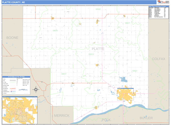 Platte County, Nebraska Zip Code Wall Map Market Maps (IDI)