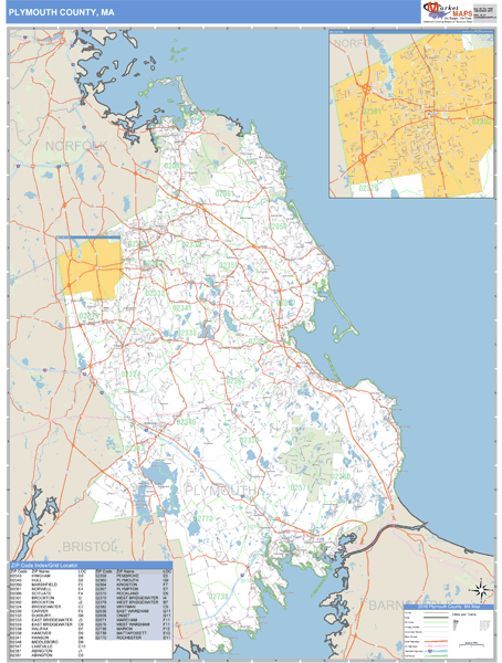 Plymouth County, Massachusetts Zip Code Wall Map Market Maps (IDI)