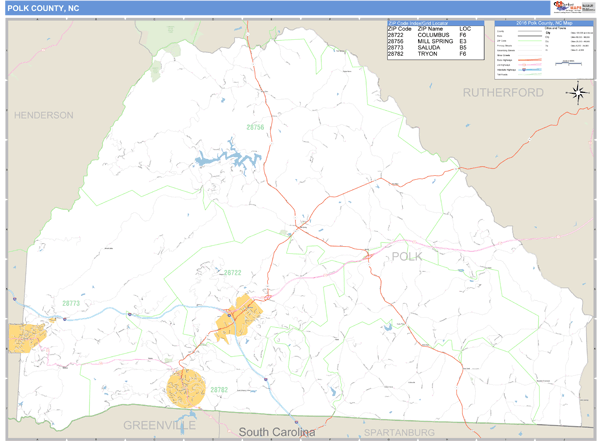 Polk County, North Carolina Zip Code Wall Map Market Maps (IDI)