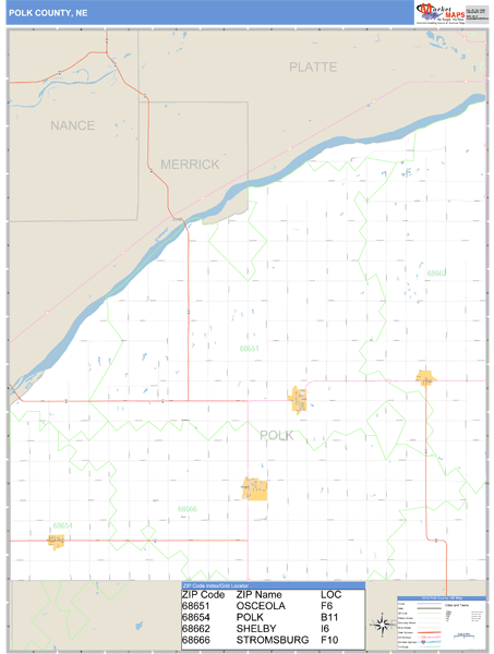 Polk County, Nebraska Zip Code Wall Map Market Maps (IDI)