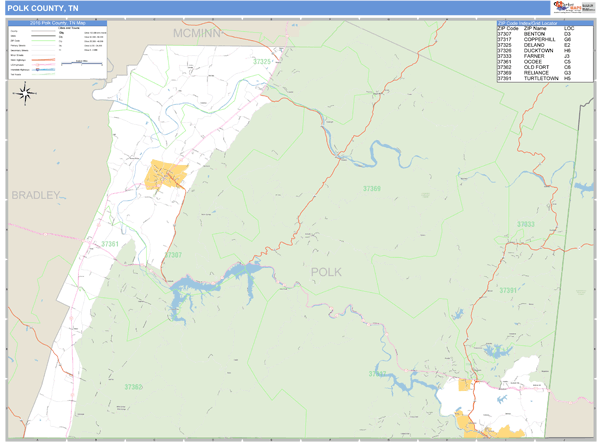 Polk County, Tennessee Zip Code Wall Map Market Maps (IDI)