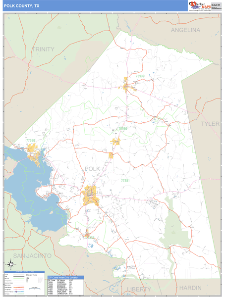 Polk County, Texas Zip Code Wall Map Market Maps (IDI)