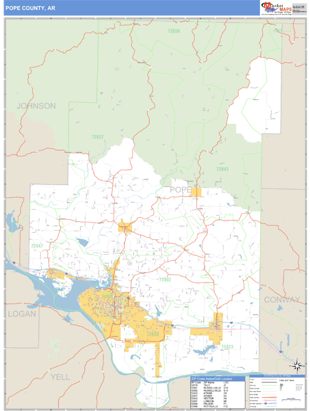 Pope County, Arkansas Zip Code Wall Map Market Maps (IDI)