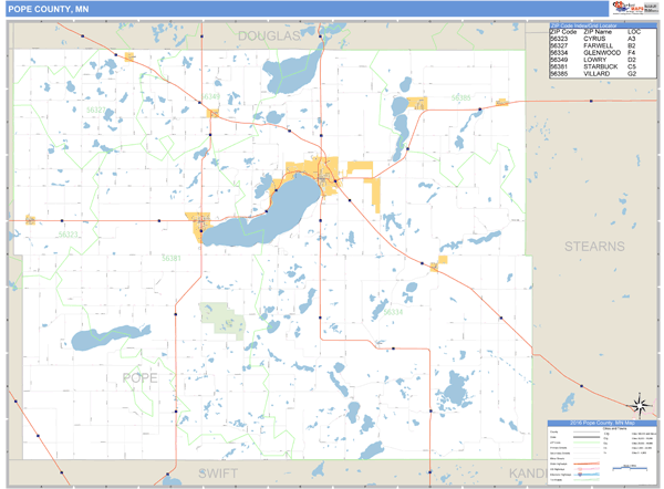Pope County, Minnesota Zip Code Wall Map Market Maps (IDI)