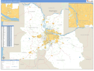 Portland-Vancouver, Oregon Metro Area Wall Map
