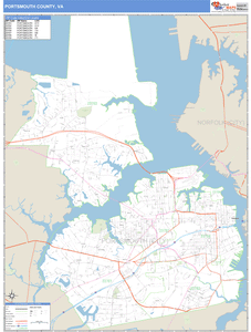 Portsmouth County, Virginia Zip Code Wall Map