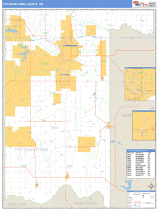 Pottawatomie County, Oklahoma Zip Code Wall Map
