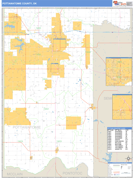 Pottawatomie County, Oklahoma Zip Code Wall Map Market Maps (IDI)