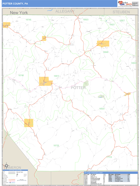 Potter County, Pennsylvania Zip Code Wall Map Market Maps (IDI)