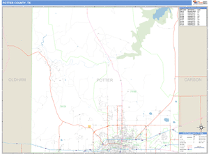Potter County, Texas Zip Code Wall Map