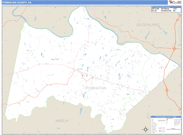 Powhatan County, Virginia Zip Code Wall Map Market Maps (IDI)