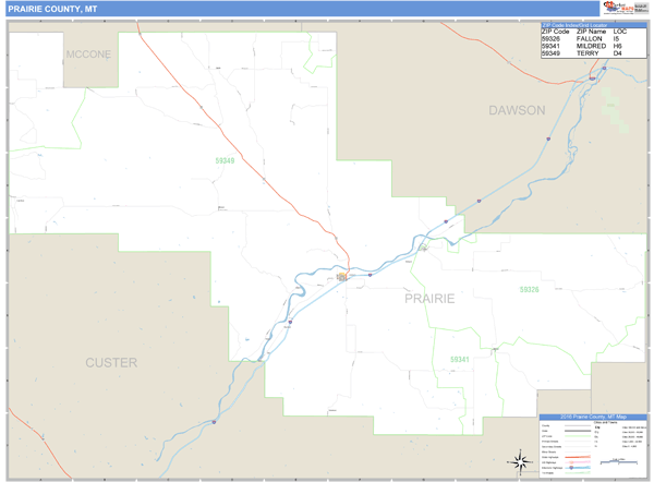 Prairie County, Montana Zip Code Wall Map Market Maps (IDI)