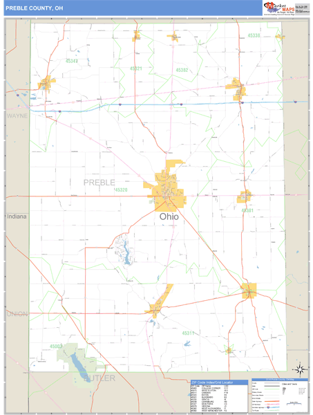 Preble County, Ohio Zip Code Wall Map Market Maps (IDI)