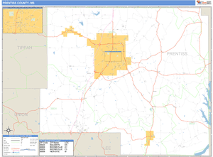 Prentiss County, Mississippi Zip Code Wall Map