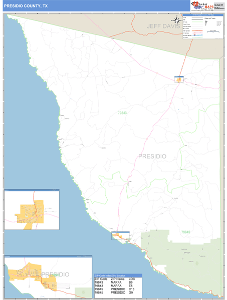 Presidio County, Texas Zip Code Wall Map Market Maps (IDI)