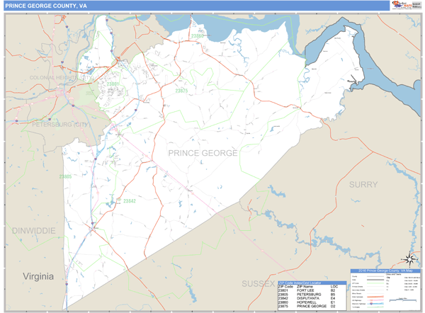Prince George Postal Code Map Prince George County, Virginia Zip Code Wall Map | Map Geek.com