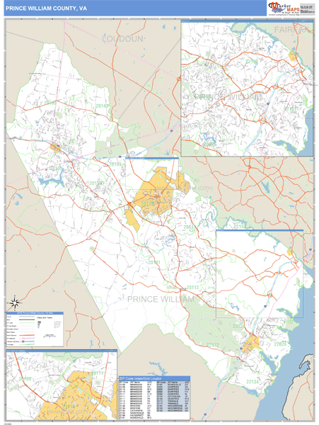 Prince William County, Virginia Zip Code Wall Map Market Maps (IDI)