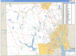 Providence County, Rhode Island Zip Code Wall Map