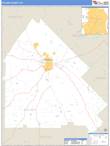 Pulaski County, Georgia Zip Code Wall Map Market Maps (IDI)