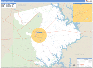 Putnam County, Georgia Zip Code Wall Map