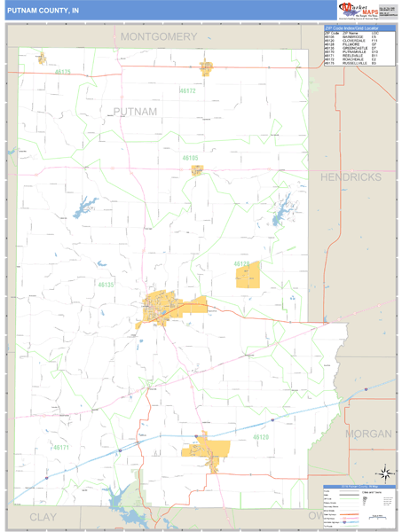 Putnam County, Indiana Zip Code Wall Map | Map Geek.com