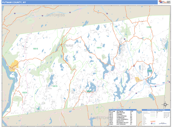 Putnam County, New York Zip Code Wall Map Market Maps (IDI)