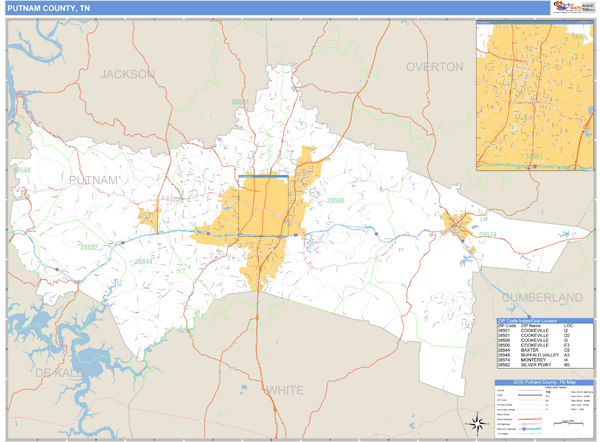 Putnam County, Tennessee Zip Code Wall Map Market Maps (IDI)