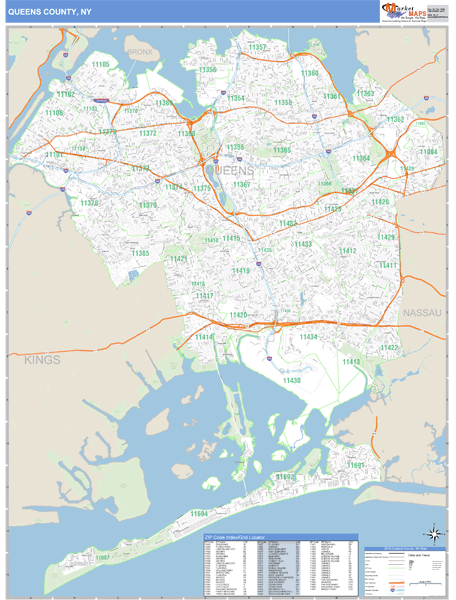Queens County, New York Zip Code Wall Map Market Maps (IDI)