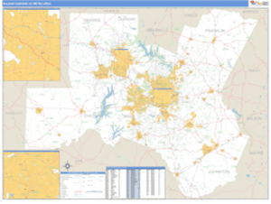 Raleigh-Durham-Chapel Hill, North Carolina Metro Area Wall Map