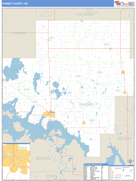 Ramsey County, North Dakota Zip Code Wall Map Market Maps (IDI)