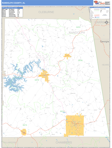 Randolph County, Alabama Zip Code Wall Map Market Maps (IDI)