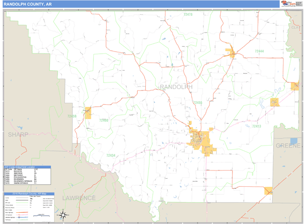Randolph County, Arkansas Zip Code Wall Map | Map Geek.com