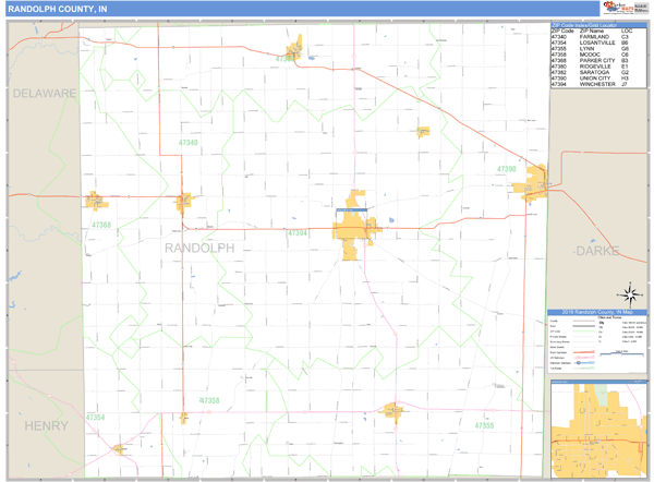 Randolph County, Indiana Zip Code Wall Map | Map Geek.com