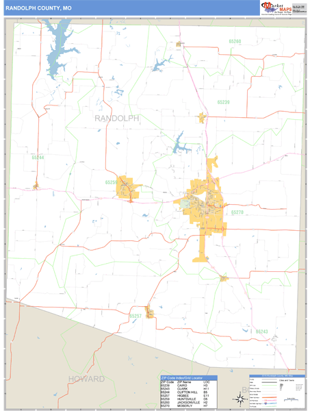 Randolph County, Missouri Zip Code Wall Map Market Maps (IDI)