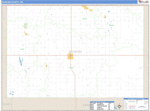 Ransom County, North Dakota Zip Code Wall Map Market Maps (IDI)