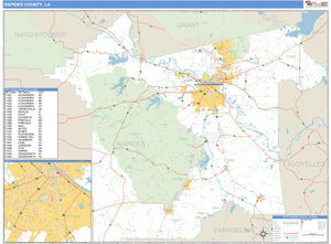 Rapides County, Louisiana Zip Code Wall Map