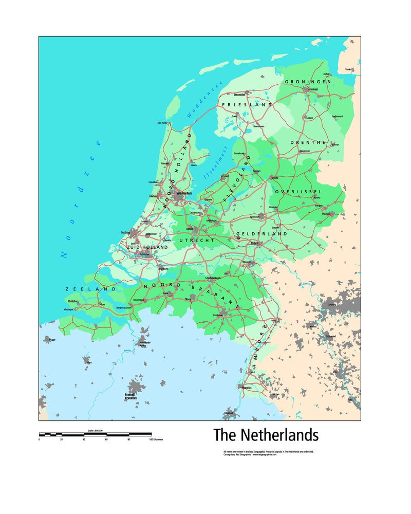 Netheron Map Netherlands Wall Map | Map Geek.com