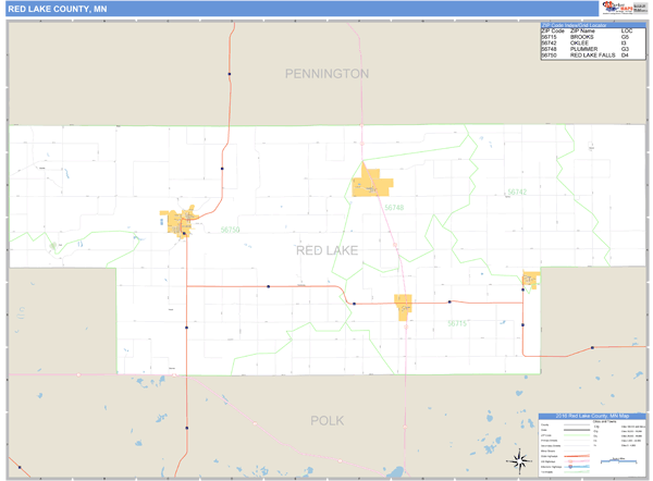 Red Lake County, Minnesota Zip Code Wall Map Market Maps (IDI)
