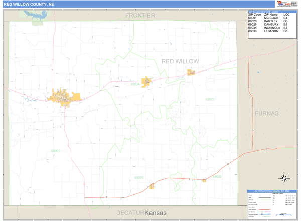 Red Willow County, Nebraska Zip Code Wall Map Market Maps (IDI)