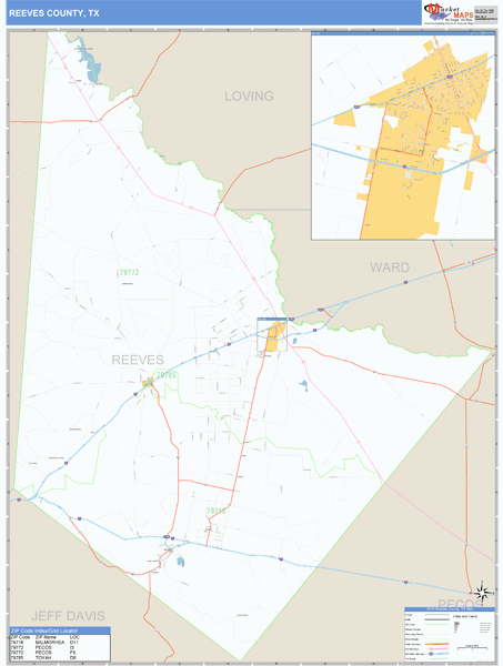Reeves County, Texas Zip Code Wall Map Market Maps (IDI)