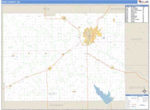 Reno County, Kansas Zip Code Wall Map