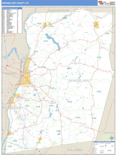Rensselaer County, New York Zip Code Wall Map Market Maps (IDI)
